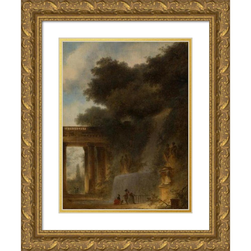 Jean-Honoré Fragonard 12x14 Gold Ornate Wood Frame and Double Matted Museum Art Print Titled - The Cascade (ca. 1775)