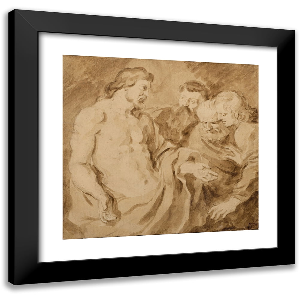 Jean-Honoré Fragonard 13x12 Black Modern Framed Museum Art Print Titled - The Incredulity of Saint Thomas