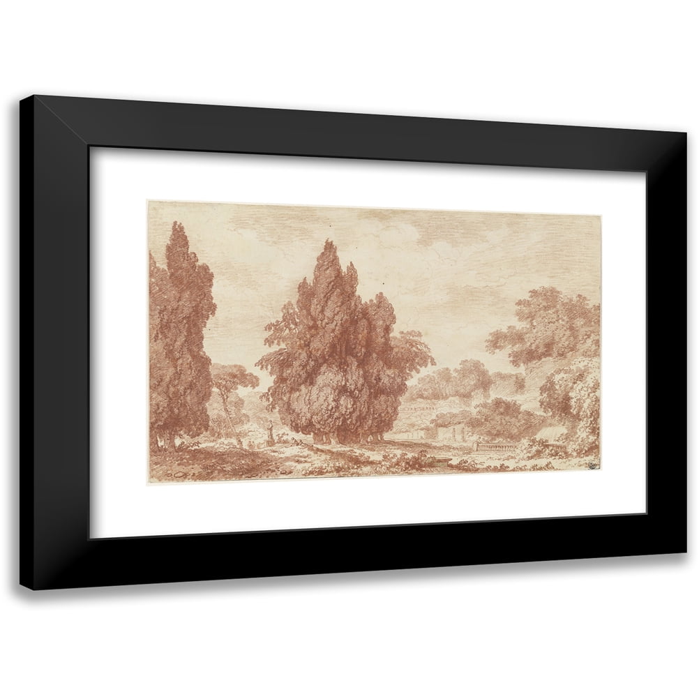 Jean-Honoré Fragonard 14x11 Black Modern Framed Museum Art Print Titled - A Stand of Cypresses in an Italian Park (C. 1760)