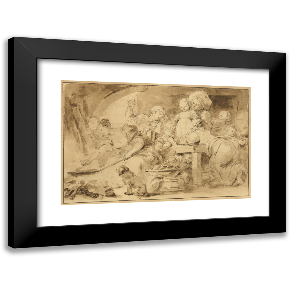Jean-Honoré Fragonard 14x11 Black Modern Framed Museum Art Print Titled - Making Fritters (Les Beignets) (1782)