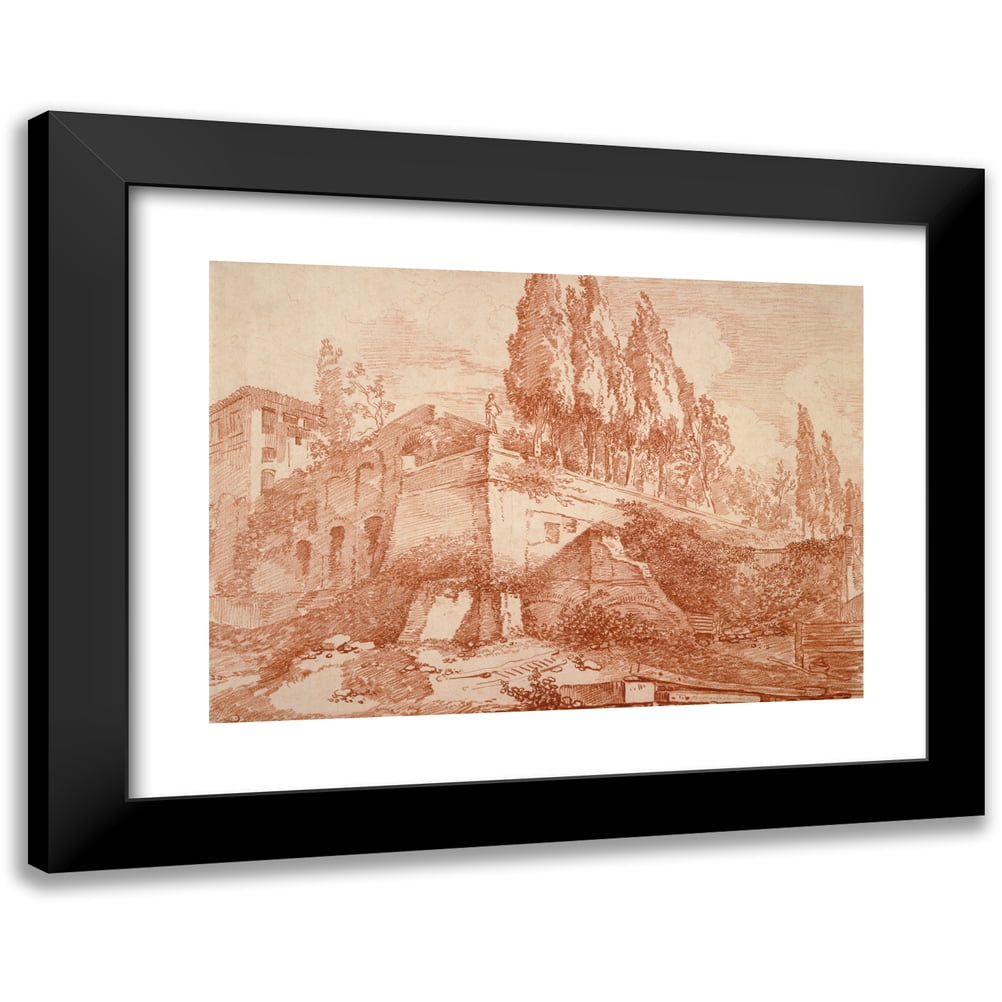 Jean-Honoré Fragonard 14x11 Black Modern Framed Museum Art Print Titled - Ruins of an Imperial Palace, Rome (1759)