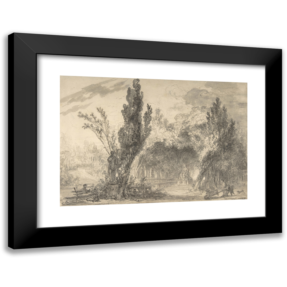 Jean-Honoré Fragonard 14x11 Black Modern Framed Museum Art Print Titled - View of a Park (ca. 1757-59)
