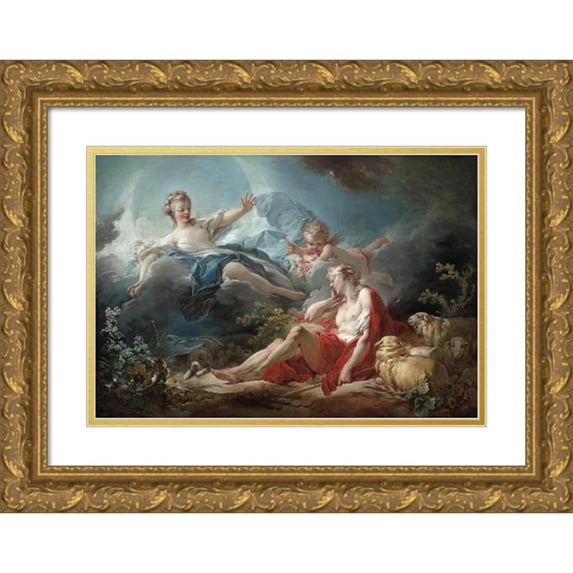 Jean-Honoré Fragonard 14x11 Gold Ornate Wood Frame and Double Matted Museum Art Print Titled - Diana and Endymion (C. 1753-1756)