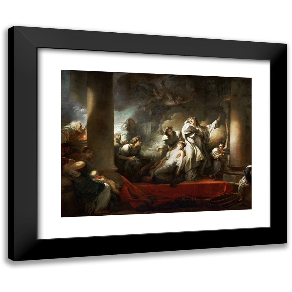 Jean-Honoré Fragonard 14x12 Black Modern Framed Museum Art Print Titled - Coresus Sacrificing Himself to Save Callirhoe (1765)