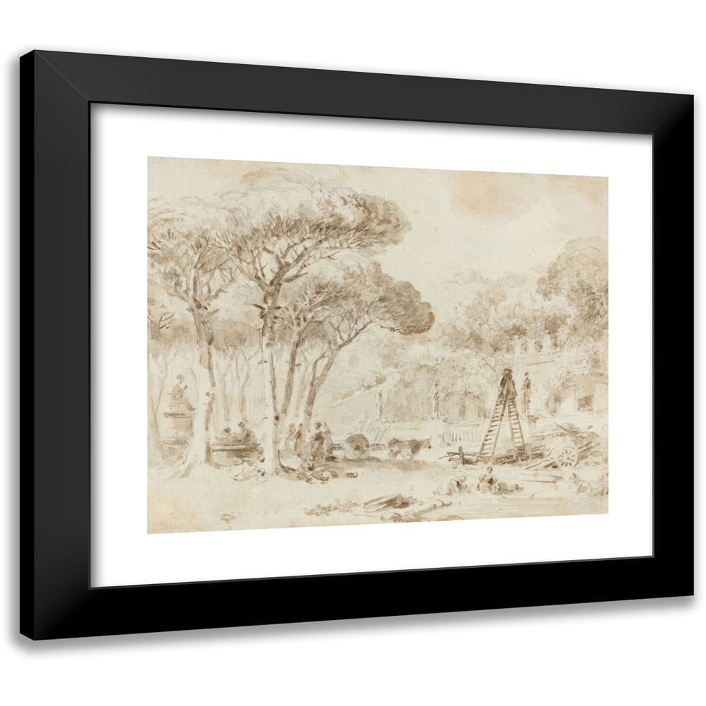 Jean-Honoré Fragonard 14x12 Black Modern Framed Museum Art Print Titled - Gardens of an Italian Villa (Villa Medici) (1773-1774)