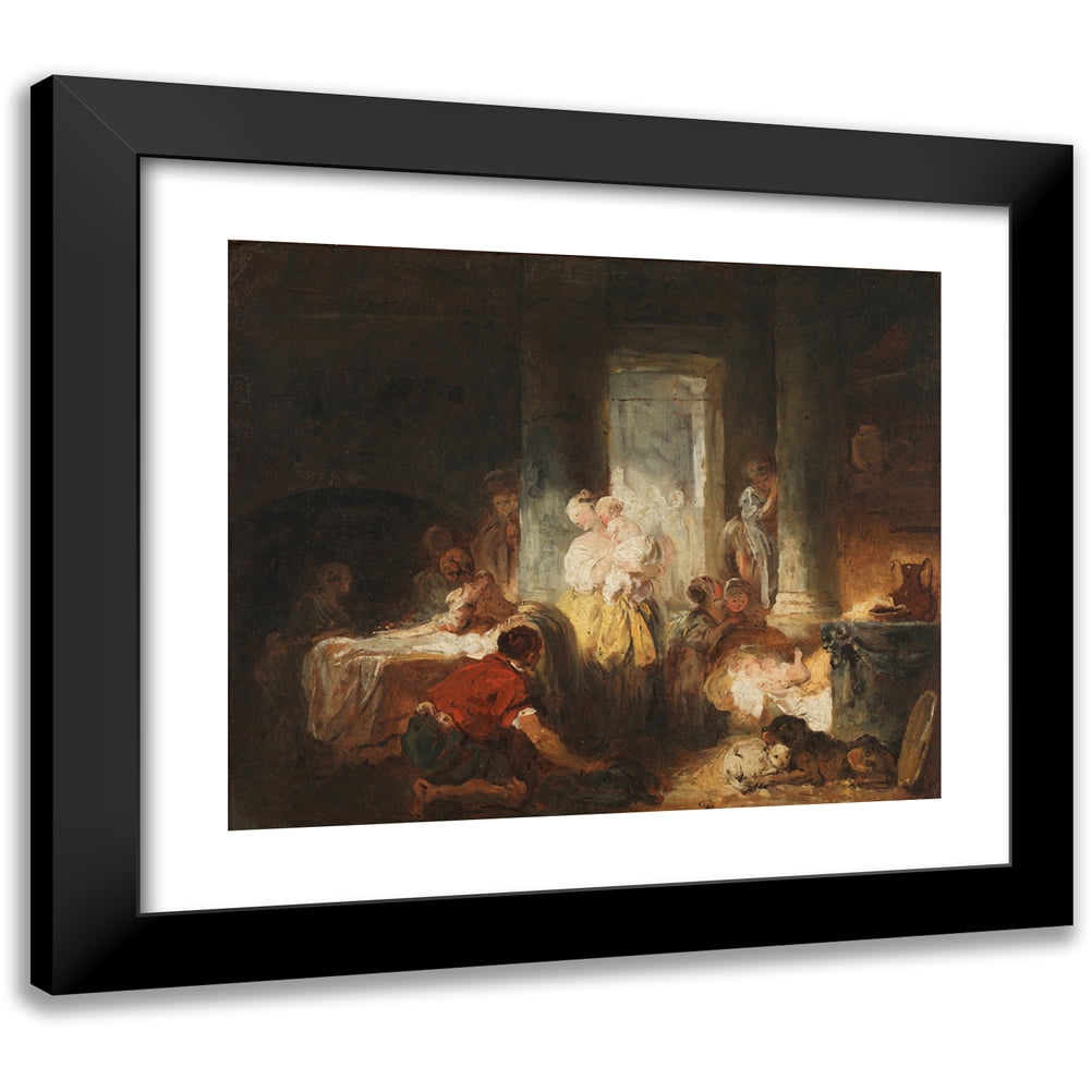 Jean-Honoré Fragonard 14x12 Black Modern Framed Museum Art Print Titled - Interior Roman (ca. 1760)