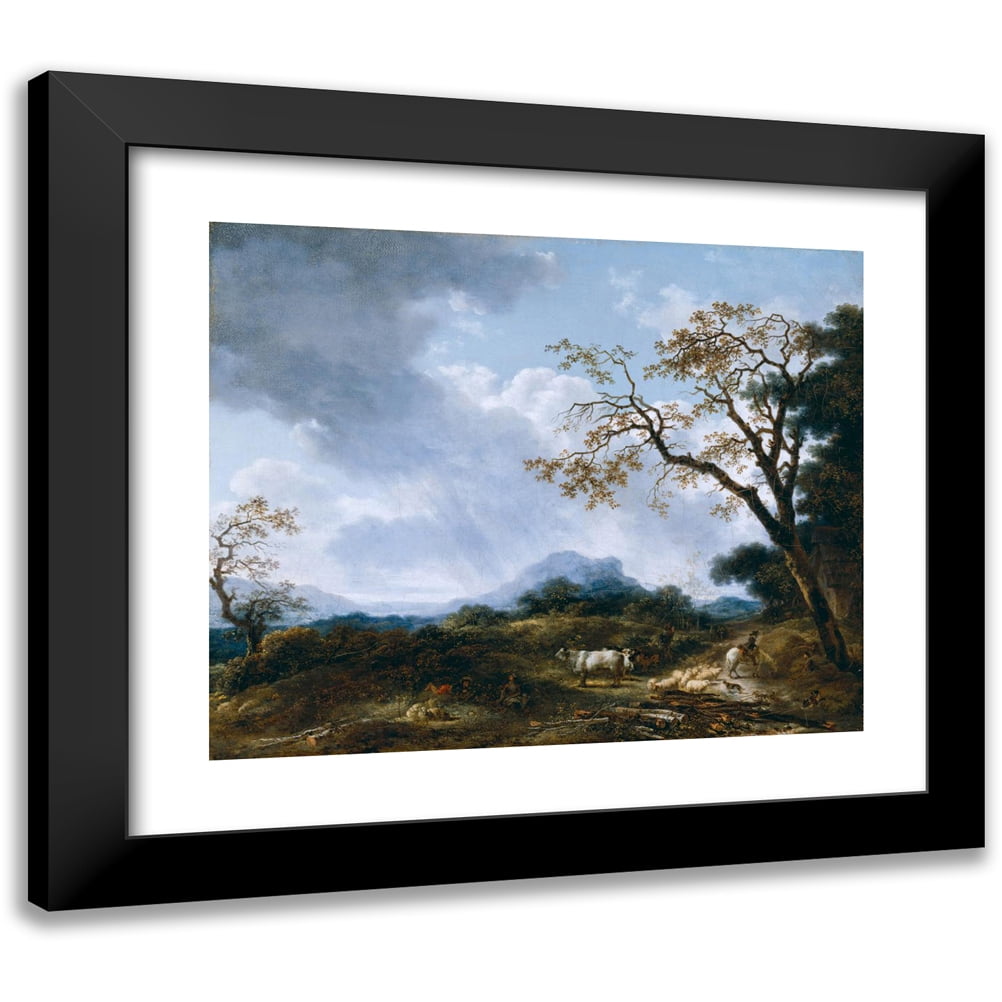 Jean-Honoré Fragonard 14x12 Black Modern Framed Museum Art Print Titled - Landscape with Passing Shower (Between 1765 and 1775)