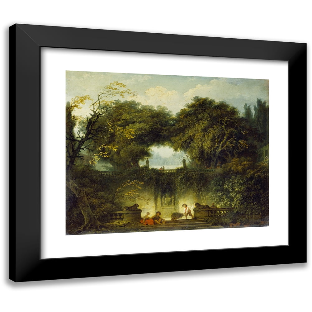 Jean-Honoré Fragonard 14x12 Black Modern Framed Museum Art Print Titled - Le Petit Parc (The Small Park) (Probably C. 1762 - C. 1764)