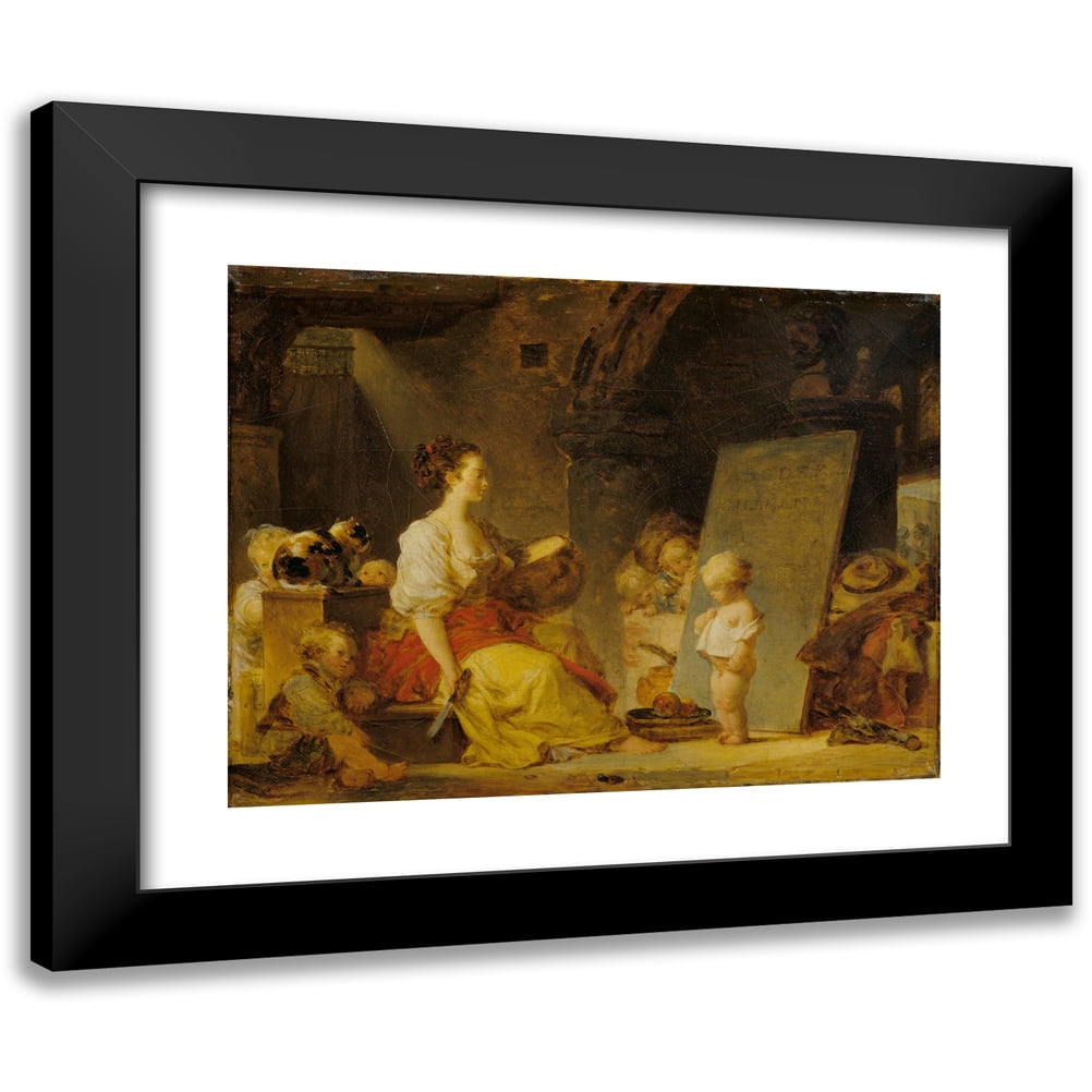 Jean-Honoré Fragonard 14x12 Black Modern Framed Museum Art Print Titled - So Please Say (Say Please) (C. 1780)