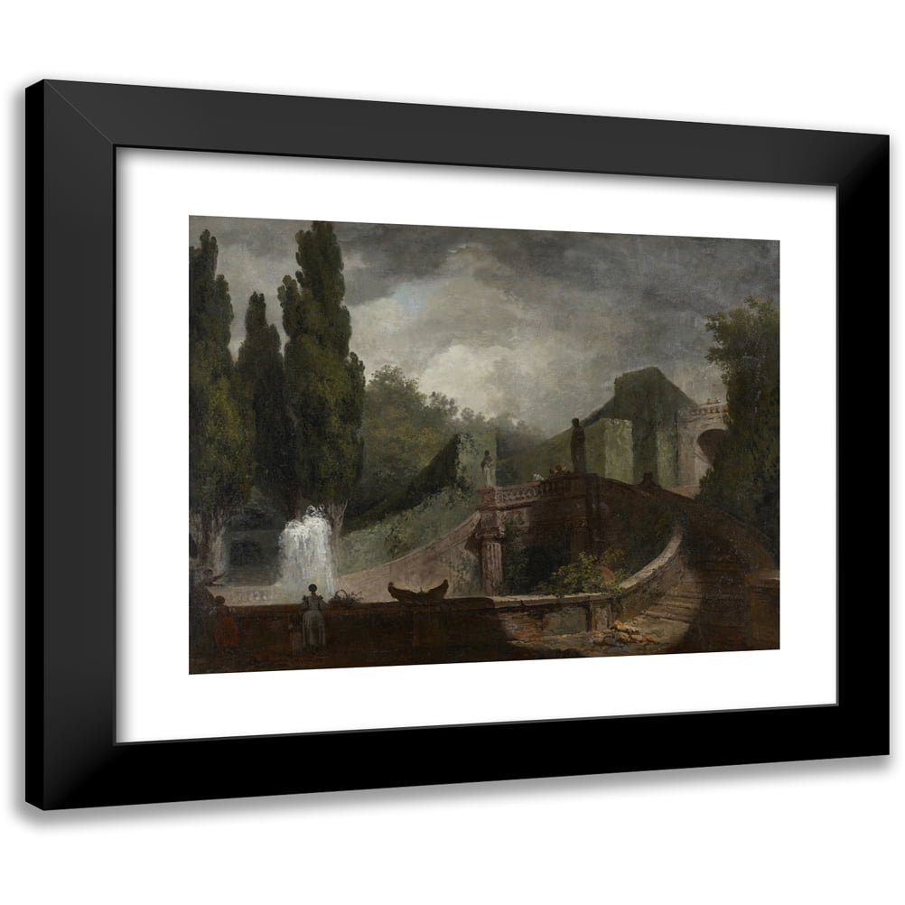 Jean-Honoré Fragonard 14x12 Black Modern Framed Museum Art Print Titled - The Grand Staircase of the Villa D’Este at Tivoli (1760)