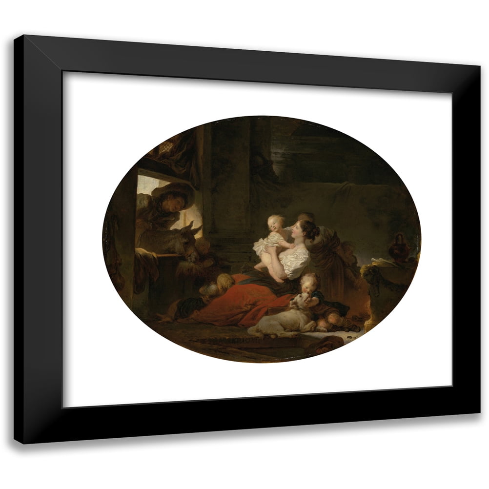 Jean-Honoré Fragonard 14x12 Black Modern Framed Museum Art Print Titled - The Happy Family (C. 1775)