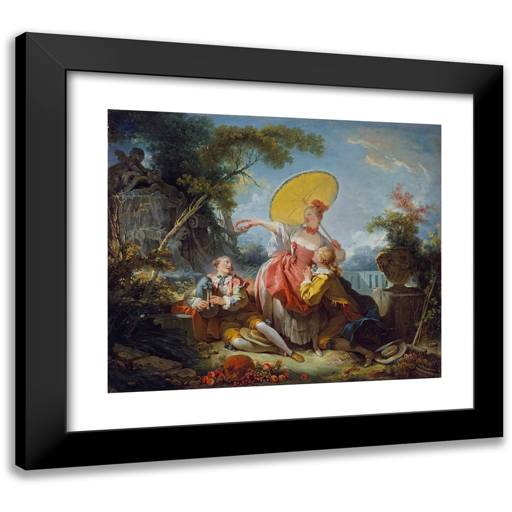 Jean-Honoré Fragonard 14x12 Black Modern Framed Museum Art Print Titled - The Musical Contest (C. 1749-1752)