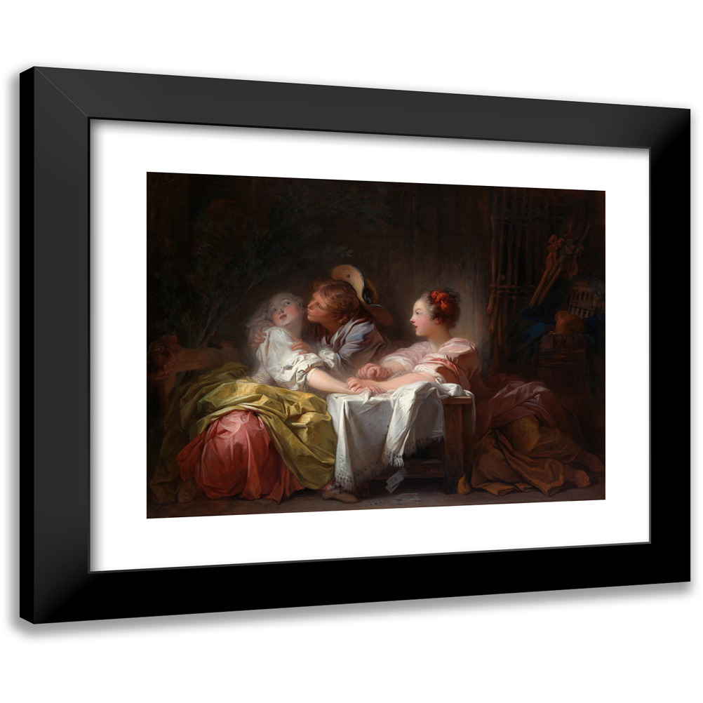 Jean-Honoré Fragonard 14x12 Black Modern Framed Museum Art Print Titled - The Stolen Kiss (ca. 1760)