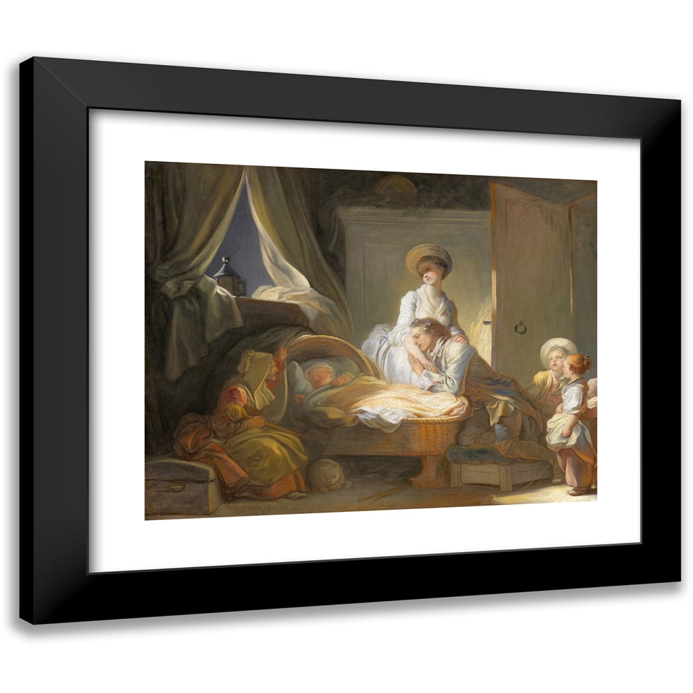 Jean-Honoré Fragonard 14x12 Black Modern Framed Museum Art Print Titled - The Visit to the Nursery (C. 1775)