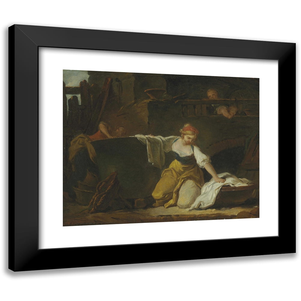 Jean-Honoré Fragonard 14x12 Black Modern Framed Museum Art Print Titled - Young Washerwomen