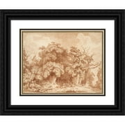 Jean-Honoré Fragonard 14x12 Black Ornate Wood Framed Double Matted Museum Art Print Titled: A Gathering at Wood's Edge (ca. 1770-73)