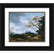 Jean-Honoré Fragonard 14x12 Black Ornate Wood Framed Double Matted Museum Art Print Titled: Landscape with Passing Shower (Between 1765 and 1775)