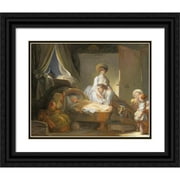 Jean-Honoré Fragonard 14x12 Black Ornate Wood Framed Double Matted Museum Art Print Titled: The Visit to the Nursery (C. 1775)