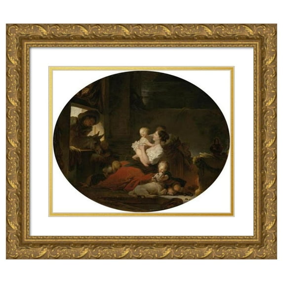 Jean-Honoré Fragonard 14x12 Gold Ornate Wood Frame and Double Matted Museum Art Print Titled - The Happy Family (C. 1775)