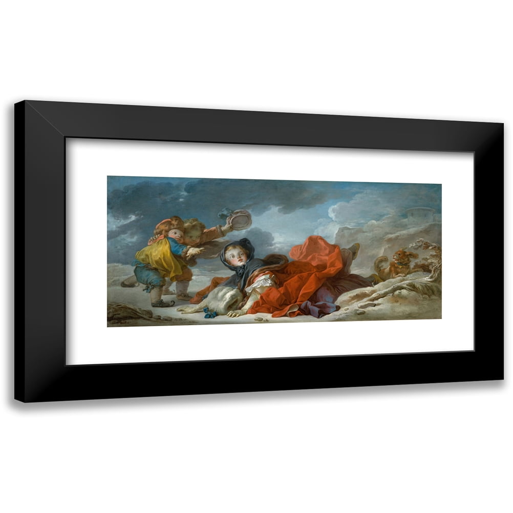 Jean-Honoré Fragonard 14x8 Black Modern Framed Museum Art Print Titled - Winter (circa 1755)