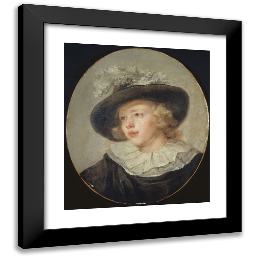Jean-Honoré Fragonard 15x17 Black Modern Framed Museum Art Print Titled - Portrait of a Young Boy with a Feathered Hat