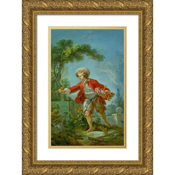 Jean-Honoré Fragonard 16x24 Gold Ornate Framed and Double Matted Museum Art Print Titled - The Gardener (Between 1754 and 1755)