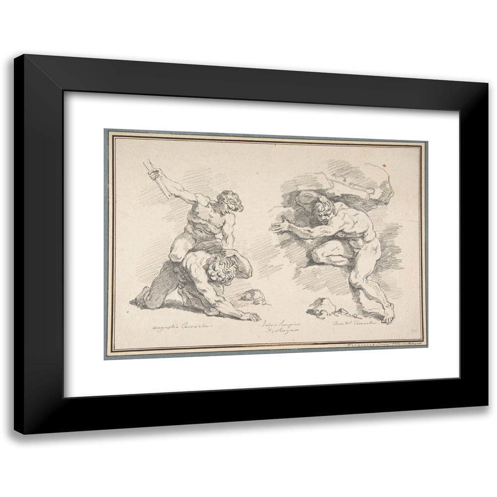 Jean-Honoré Fragonard 18x14 Black Modern Framed Museum Art Print Titled - Hercules and Cacus, After Annibale Carracci, and the Destruction of Enceladus, After Agostino Carracci (1761)