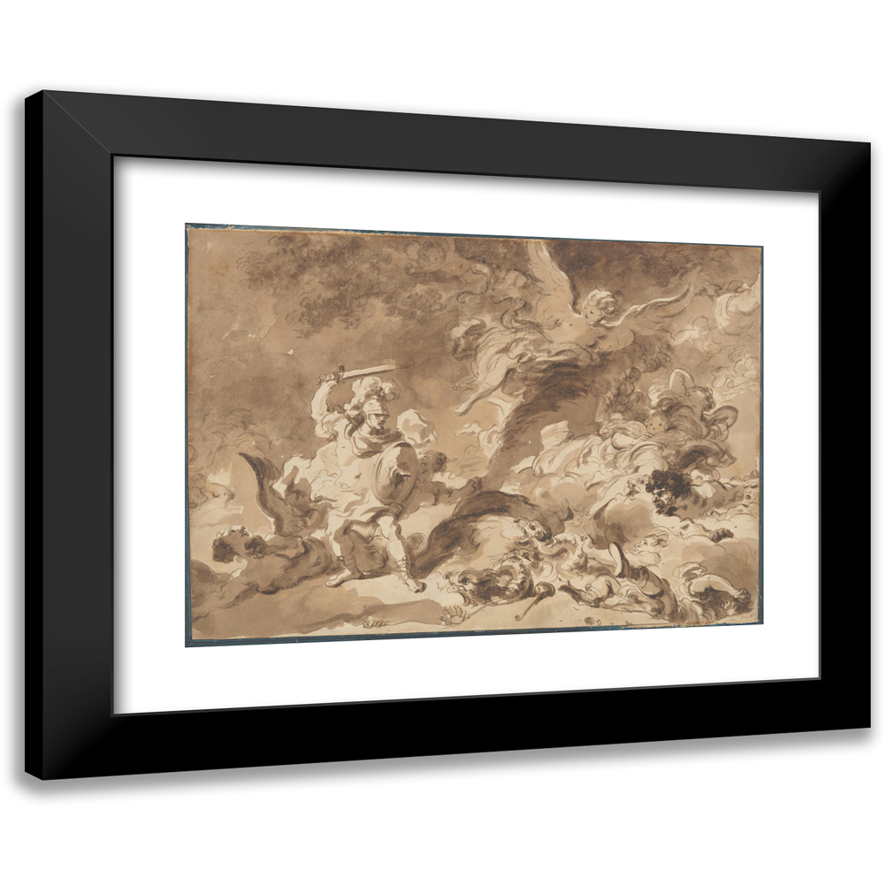 Jean-Honoré Fragonard 18x14 Black Modern Framed Museum Art Print Titled - Rinaldo in the Enchanted Forest (ca. 1763)