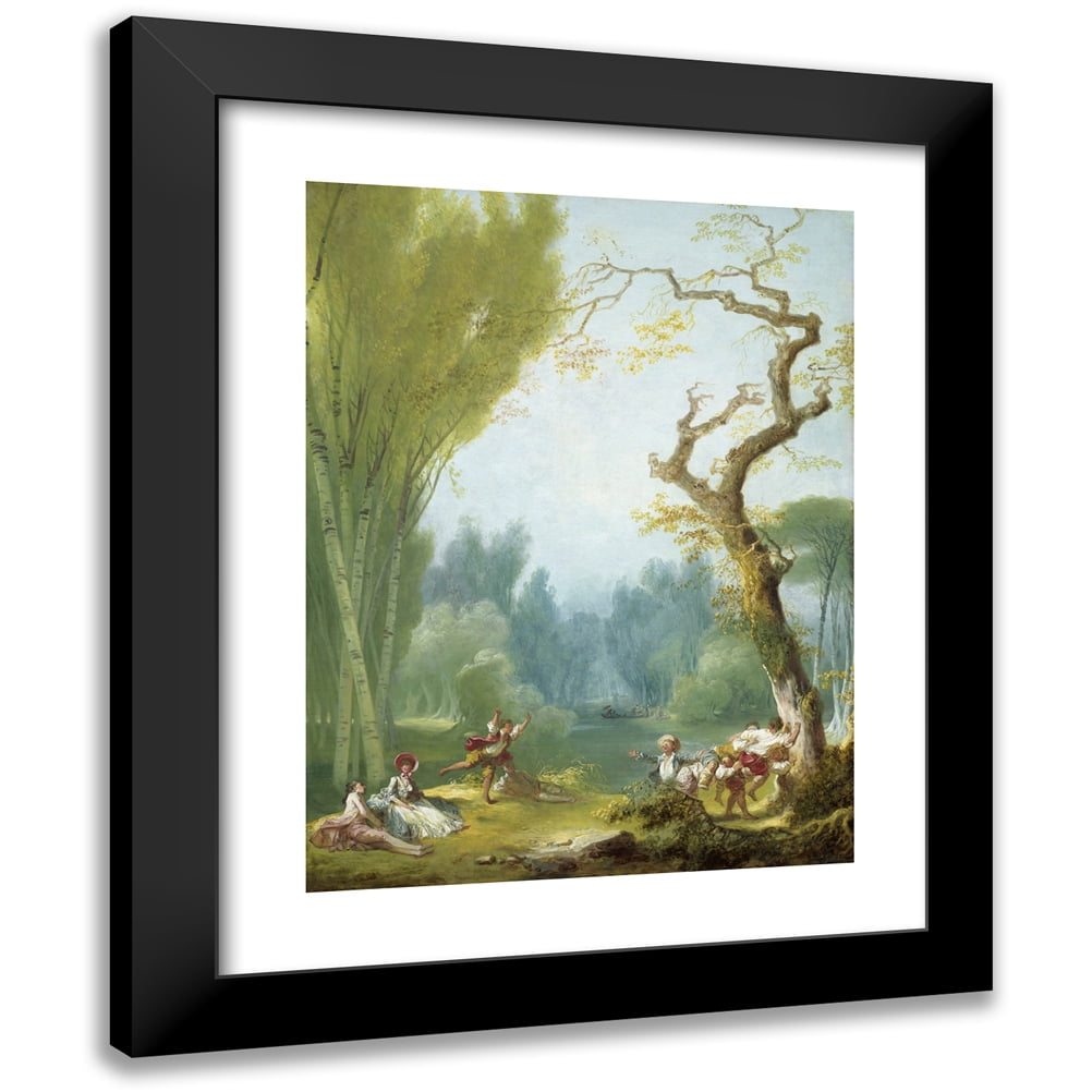 Jean-Honoré Fragonard 19x24 Black Modern Framed Museum Art Print Titled - A Game of Horse and Rider (C. 1775-1780)