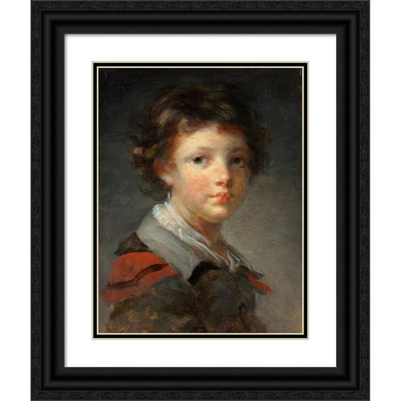 Jean-Honoré Fragonard 19x24 Black Ornate Framed Double Matted Museum Art Print Titled: A Boy in a Red-Lined Cloak (1780s)