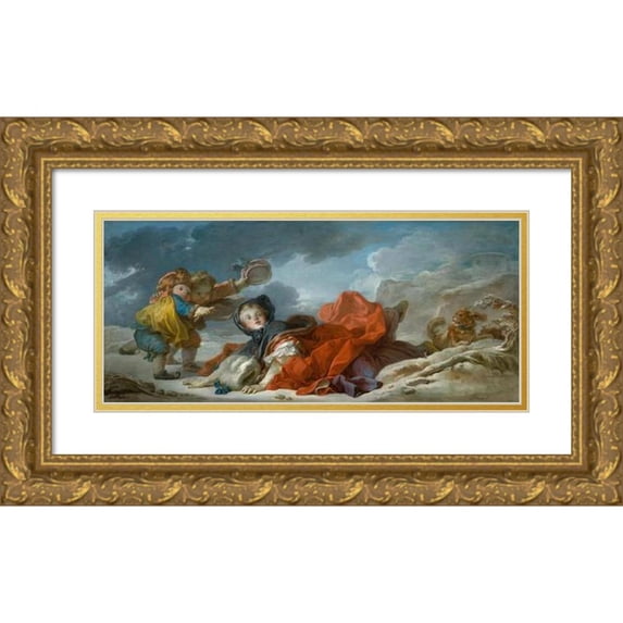 Jean-Honoré Fragonard 24x13 Gold Ornate Framed and Double Matted Museum Art Print Titled - Winter (circa 1755)