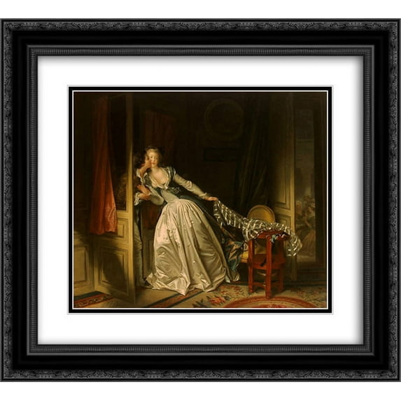 Jean Honore Fragonard 2x Matted 24x20 Black Ornate Framed Art Print 'The Stolen Kiss'