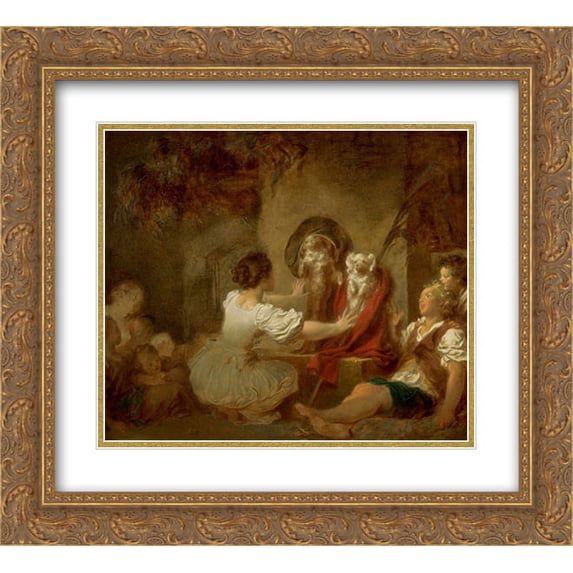 Jean Honore Fragonard 2x Matted 24x20 Gold Ornate Framed Art Print 'Education is All'
