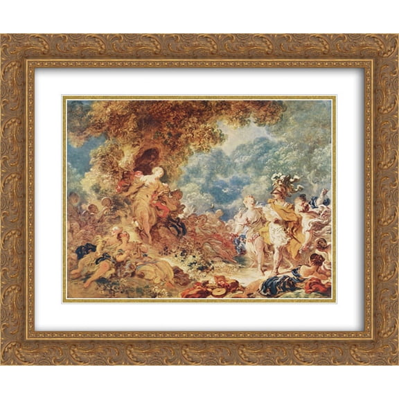 Jean Honore Fragonard 2x Matted 24x20 Gold Ornate Framed Art Print 'Rinaldo in the garden of the palace of Armida '