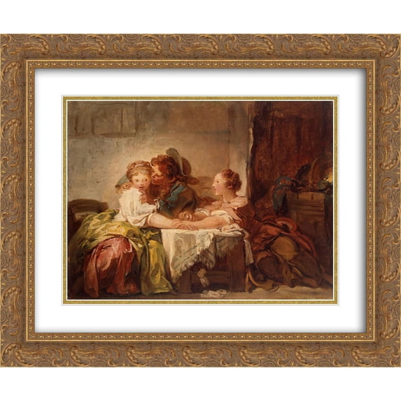Jean Honore Fragonard 2x Matted 24x20 Gold Ornate Framed Art Print 'The Prize of a Kiss'