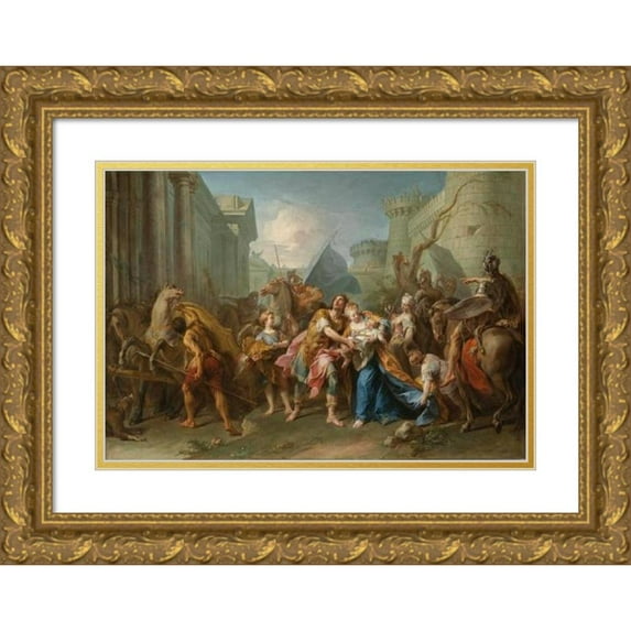 Jean II Restout 14x11 Gold Ornate Wood Frame and Double Matted Museum Art Print Titled - Hector Taking Leave of Andromache (1727)