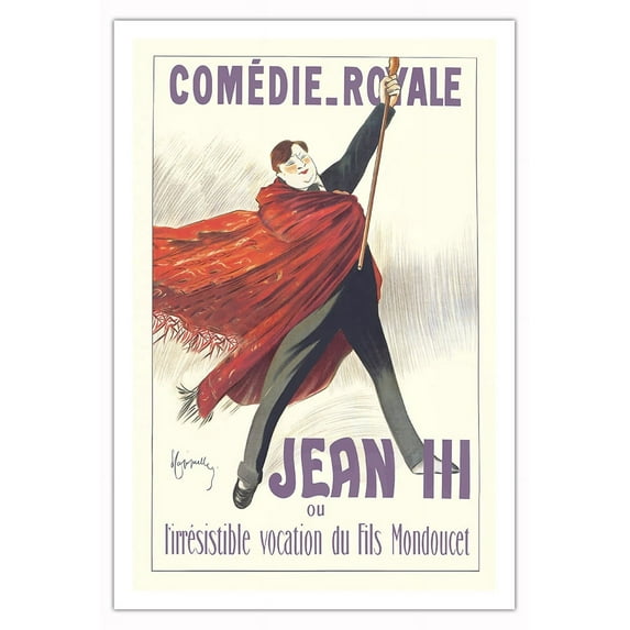 Jean III at the Royal Comedy (Comédie-Royale) - Starring Sacha Guitry - Vintage Theater Poster by Leonetto Cappiello c.1912 - Fine Art Matte Paper Print (Unframed) 30x44in