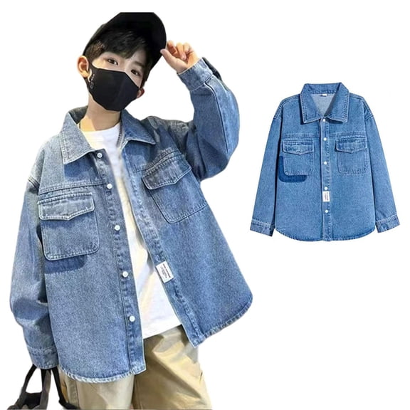 Jean Jacket Boys Long Sleeve Button down Blue Denim Jacket Spring Jackets Boys' Outerwear Jackets & Coats 5-6 Years