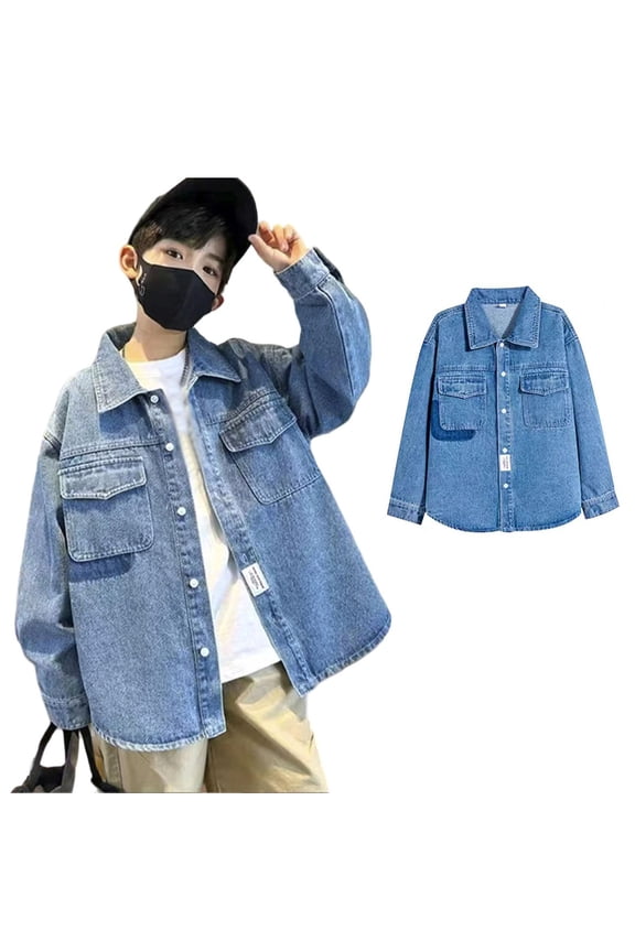 Jean Jacket Boys Long Sleeve Button down Blue Denim Jacket Spring Jackets Boys' Outerwear Jackets & Coats 5-6 Years