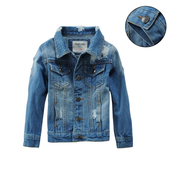 Jean Jacket Boys Long Sleeve Button down Blue Jean Jacket Spring Jackets Girls Clothes Size 7-8 Years