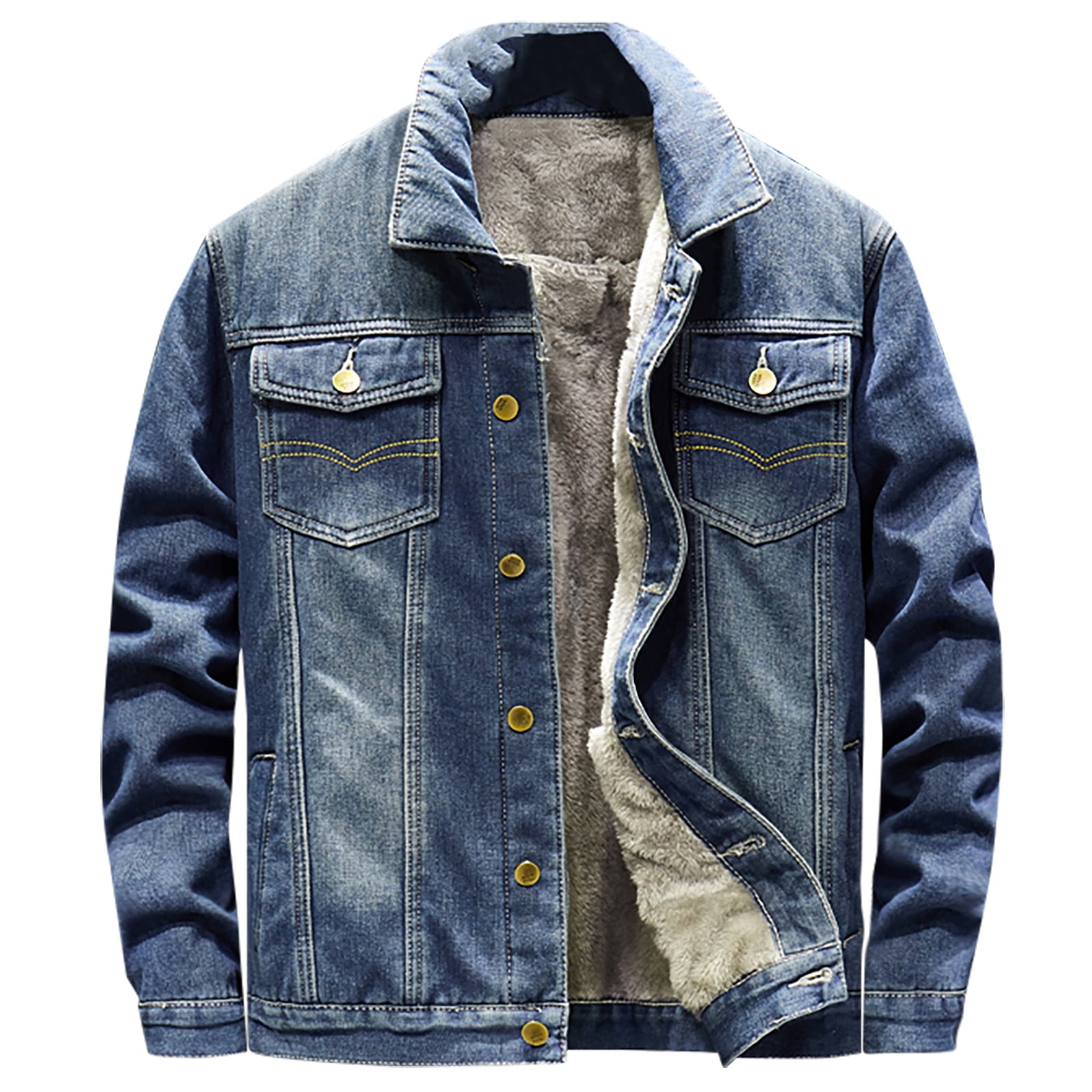 Jean Jacket For Men, Velvet Denim Jacket Lapel Button Double Breast Pocket  Long Sleeve Trucker Jacket 