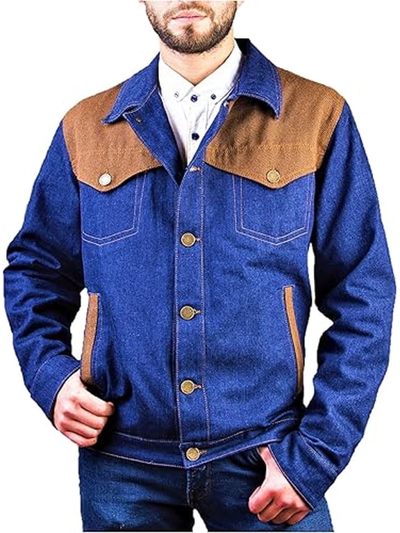 Jean Jacket Men - Jean Jacket - Denim Jacket - Alpaca (Brown - L)