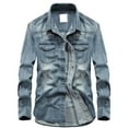 thumbnail image 1 of Jean Jacket Men Qiggri Men's Button Long Sleeve Jean Jacket Turn-Down Collar Pockets Shirt Jacket, 1 of 3