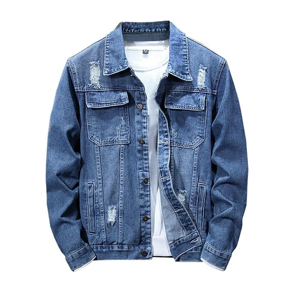 Jean Jacket Men Qiggri Men's Jackets Casual Slim Denim Jacket Long Sleeve Lapel Denim Jacket