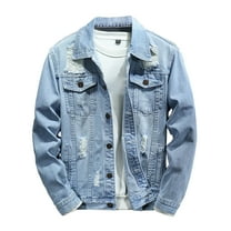 Jean Jacket Men Qiggri Men's Jackets Casual Slim Denim Jacket Long Sleeve Lapel Denim Jacket