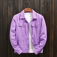 thumbnail image 1 of Jean Jacket Men Vintage Casual Slim Fit Long Sleeved Distressed Denim Jackets Fashion Stand Collar Streetwear Fall Winte Trucker Jean Coat With Pocket Purple L, 1 of 9