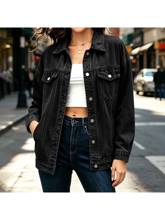 Jean Jacket Women Baeitkot Women's Fashionable Vintage Long-sleeved Turtleneck Cardigan with Pockets and Buttons For Spring and Winter