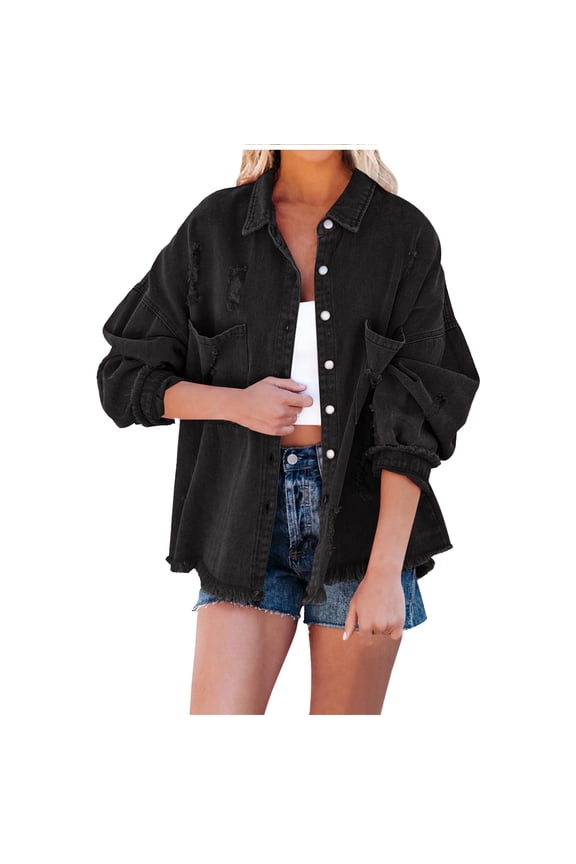Jean Jacket Women Casual Washed Distressed Ripped Loose Denim Jacket For An Edgy Vintage Look Jean Jacket