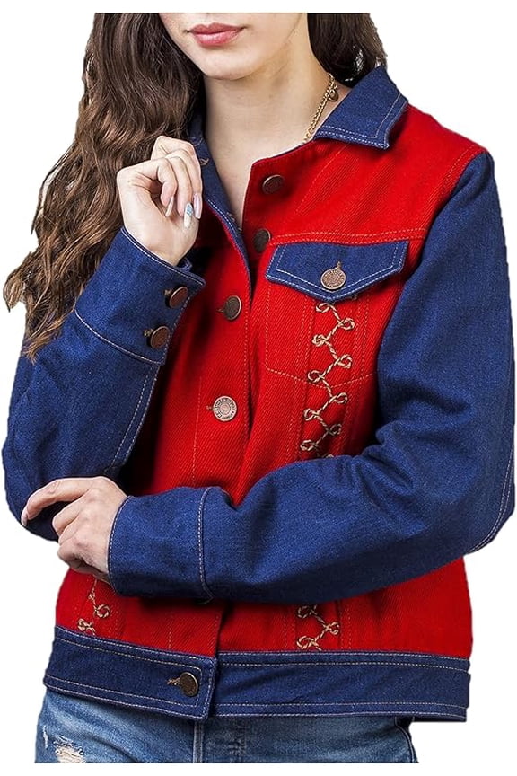 Jean Jacket Women - Jean Jacket - Denim Jacket - Red Jacket - Alpaca (M)