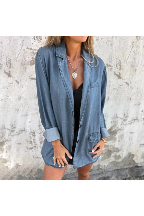 Jean Jacket For Women Lightweight Loose Fit Denim Shirt Jackets Summer Oversized Work Button Jacket Oversized Cardigan Sweaters for Women Long Knit Cardigans for Women Fall Cardigan Sweater Wrap